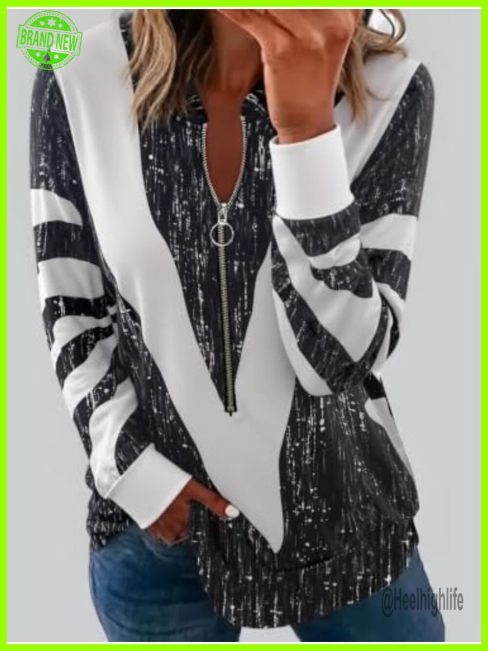 Women's Half Zip Geometric Print Long Sleeve Casual Sweatshirt
